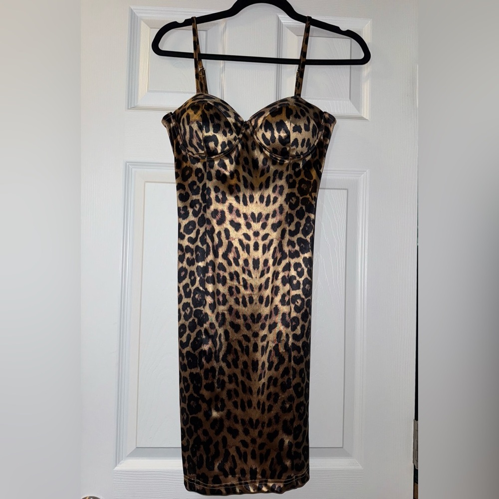 Leopard Print Satin Dress